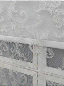 Resim Kırık Beyaz Ekru Spor Desenli Çift Mekanızmalı Tül Stor Perde 