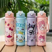 Resim 1 adet 750ml/26oz Sanrio Serisi - for Hello Kitty/for My Melody/Keroppi/Chibi Karakterleri Desenli Plastik Pipetli Bardak, Sızdırmaz, Tutma Askısı ile, Dayanıklı, Yürüyüş, Koşu, Bisiklet, Tatil Hediyesi, Doğum Günü Hediyesi için Uygun 
