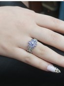 Resim Firuze Gümüş Lotus Çiçekli Lila Renkli Gümüş Yüzük F1600744 