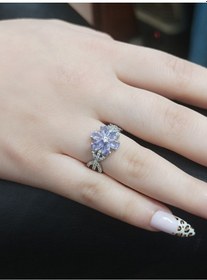 Resim Firuze Gümüş Lotus Çiçekli Lila Renkli Gümüş Yüzük F1600744 