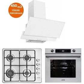 Resim Eminçelik Ve Afm Tech 31 220 + FM7701 + FM3301 İnoxbu Turbolu Dijital Beyaz Ankastre Set 