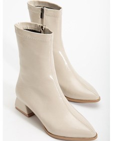 Resim Kadın Kısa Topuklu Bot Bej Rugan Yüzü Dikişli-4241 Bej 