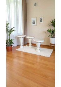 Resim 3 Lü Ahşap Mantar Yan Sehpa Takımı Beyaz Renk Sehpa Seti - Wooden Coffee Table Beyaz 