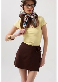 Resim Defymoda Fiyonk Detay Mini Etek Kahverengi 