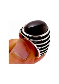 Resim Oval Kesim Siyah Oniks Taşlı Erkek Gümüş Yüzük 