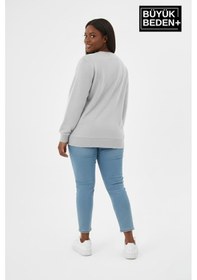 Resim Süperlife Kadın Büyük Beden Milano İtalia Baskılı Bisiklet Yaka İnce Sweatshirt Spr26bswk956-9 Gri Melanj 