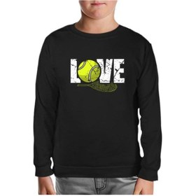 Resim Tenis - Love Raket Ve Top Siyah Çocuk Sweatshirt Siyah 