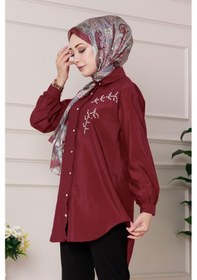 Resim Sevitli Önü İnci Taş İşlemeli Tunik-bordo-4791 Bordo 