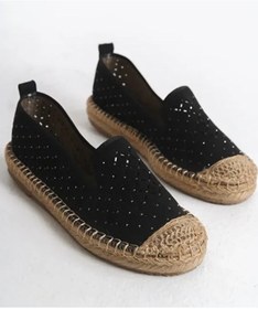 Resim Feles Taş Detaylı Espadril Kadın Babet Ayakkabı Siyah 