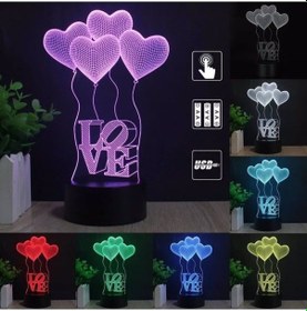 Resim 3d Dokunmatik Led Gece Lambası Pilli & Usb Bağlantılı Renk Değiştiren Masaüstü Kalp Love Şekilli Siyah 