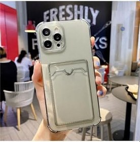 Resim Iphone 7 Uyumlu Kılıf Silikon Şeffaf Kredi Kartlık Bölmeli Antişok Dört Köşe Darbe Korumalı, Gri 