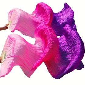 Resim 60 İnç Elde Tutulan Vücut Dansı Fanı - Canlı Pembe ve Mor, Hafif Polyester, Dans Performansları için Zarif Eğri Tasarım, Dans Aksesuarları, Performans Geliştirme, Akışkan Kumaş, Dayanıklı Yapım 