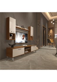 Resim Decoraktiv Eko 5da Slm Dvd Krom Ayaklı Tv Ünitesi Tv Sehpası Ceviz - Beyaz 