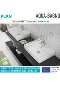 Resim Aqua Bagno Plan Tezgah Üstü Kare Lavabo Beyaz 60 x 45 CM 