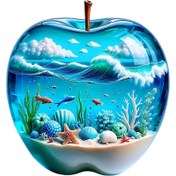 Resim 1 adet Canlı 3D Elma Şekilli Okyanus Duvar Çıkartması - Fantastik Hayvan Baskısı, Kendinden Yapışkanlı, Güç Gerektirmez, Banyo ve Oturma Odası Dekoru için Mükemmel, Sevgililer Günü, Paskalya, Noel, Banyo Sanatı | Hayal Kırıklığı Duvar Sanatı | Parlak Bitiş, Banyo Dekoru 