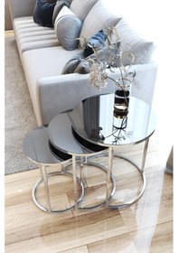 Resim Ecol Desings Ecol - 3lü Lüx C Zigon Sehpa Gümüş Füme Aynalı Füme 