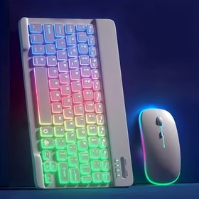 Resim Ultra İnce Arka Aydınlatmalı Kablosuz Klavye ve Fare Seti, Taşınabilir Optik İzleme, Şarj Edilebilir Lityum Polimer Batarya, Type-C Şarj, Tabletler ile Uyumlu, İngilizce Düzen 