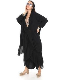 Resim Italyan Büyük Beden Ipek Detaylı Oversize Kaftan & Bluz-9896 Siyah 