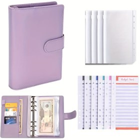 Resim A6 PU Deri Bütçe Planlayıcı Ciltli Fermuarlı Nakit Zarfları, Faturalar, Makbuzlar & Nakit Depolama için Çok Cepli Düzenleyici, Lavanta Rengi, 5 Şeffaf Bütçe Sayfası & 10 Kart Yuvası İçerir, Bütçe Ciltli 