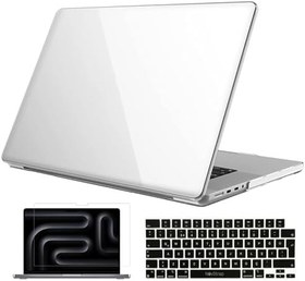 Resim NovStrap Apple Macbook Pro 16 inç M4 A3186 A3403 ile Uyumlu Parlak Kılıf + Siyah Klavye Kılıfı +Film ŞEFFAF 
