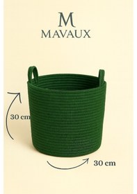 Resim Mavaux Çok Amaçlı, 30cm-30cm Orta Boy, Yanları Saplı, Jüt, Hasır, Dokuma Sepet, Düzenleyici Organizer Yeşil 