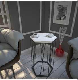 Resim Cetrus Beyaz Yan Sehpa Metal & Servis Sehpası / Metal Ayaklı 