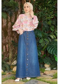 Resim 2079-düğmeli Kot Etek Koyu Mavi Koyu Mavi 