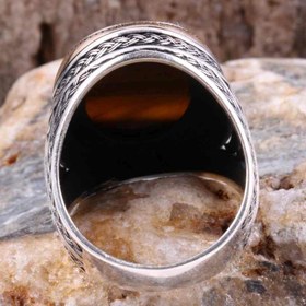 Resim Tigers Eye Stone Jewelry Solid 925 Sterling Silver Men Ring - US: 6.25 / 53 mm / Turk: 13 