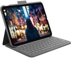 Resim Logitech Slim Folio Klavyeli iPad Kılıfı, iOS Kısayol Tuşları, iPad 10.9 inç 10. Nesil ile Uyumlu, Gri 