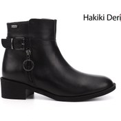 Resim GÖNDERİ(R) Kadın / Kız Siyah Fermuarlı Kalın Topuklu Hakiki Deri Bot 
