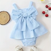 Resim Yazlık Mavi Gingham Kombinezon - Ön Fiyonk Detaylı, Hafif Kolsuz, Makinede Yıkanabilir & Nefes Alabilen, Kolay Bez Değiştirme, Oyuncağa Uygun, Yumuşak Dokulu, Kaliteli Giysi, Dış Mekan İçin İdeal 