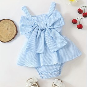 Resim Yazlık Mavi Gingham Kombinezon - Ön Fiyonk Detaylı, Hafif Kolsuz, Makinede Yıkanabilir & Nefes Alabilen, Kolay Bez Değiştirme, Oyuncağa Uygun, Yumuşak Dokulu, Kaliteli Giysi, Dış Mekan İçin İdeal 