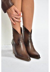 Resim Fox Shoes V654081903 Kahverengi Hakiki Deri Kalın Topuklu Western Kovboy Kadın Bot Kahverengi-hakiki Deri 