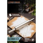 Resim Çelik Merdane - Profesyonel Hamur Açma Merdanesi - 304 Paslanmaz Çelik Mutfak Merdanesi 