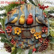 Resim 2D Düz, 2D Vintage Bohemian Yuvarlak Duvar Sanatı - Renkli Kuşlar & Çiçek Desenli Mavi Kuş, Serçe ve Kardinal ile Eskitilmiş Mavi Ahşap Üzerinde, Yapay Geri Dönüştürülmüş Ahşap Rustik Dekor, Ev, Kafe, Garaj, Açık Hava Tatil Sergisi İçin, Kuş Duvar Sanatı, Kafe Süslemesi, Yapay Çiçek Aksanları 