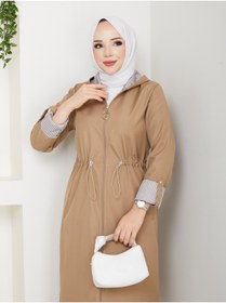 Resim RACE FASHİON Çizgili Bondit Kumaş Tesettür Trençkot RC1205010 