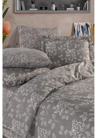 Resim Flora Serisi Fırfırlı Çift Kişilik 6 Parça Nevresim Takımı--77 Gri Koyu 