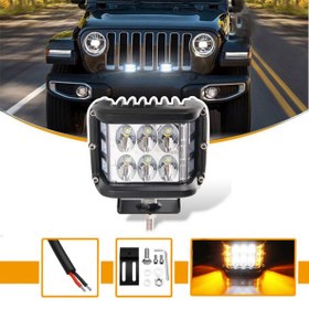 Resim Off Road Led Lamba Delici Yayıcı Beyaz Turuncu Flaşlı Kare Sis Farı Projektör 45W 12 Led Metal Arazi Çalışma Lambası 1 Adet 