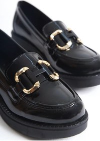 Resim TRENDELLA Rugan Siyah Gold Tokalı Kadın Loafer Tr17ms02a 