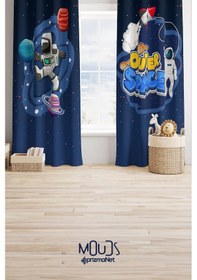 Resim Astronot Desenli Fon Perde Çocuk Ve Bebek Odası Süet Baskılı Ekstrafor Büzgü 2 Kanat Prd-69 Çok Renkli 