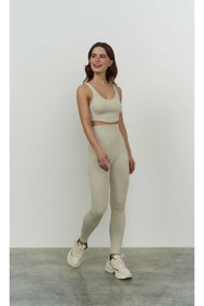 Resim MC MAİ COLLECTİON Mai Jade Bej Dikişsiz Fitilli Tayt 