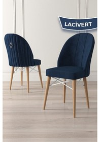 Resim Canisa Ritim Serisi 4 Adet Lacivert Sandalye 1.sınıf Babyface Ithal Kumaş Doğal Ahşap Ayak Gümüş Halkalı Sandalye Lacivert Ayaklar Doğal Ahşap 