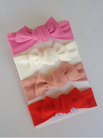 Resim swan butik Kız Çocuk Bebek Bandana Toka Seti 4'lü Somon Krem Pembe Kırmızı 