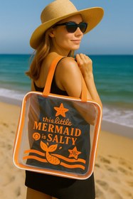 Resim HİG HOME Mermaid Temalı Şeffaf Plaj Çantası - Su Geçirmez Yazlık Kadın Tatil Çantası 