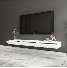 Resim Avalon 3 Kapaklı Duvara Monte Tv Sehpası 140 Cm, Modern Minimal Tasarım, Tv Ünitesi - Beyaz Beyaz 