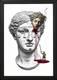 Resim Vengeance Served Medusa - Surreal Greek Mythology Wall Art Print - Wooden Frame - White / 8,3 x 11,7" (21x30) 