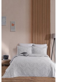 Resim Elart Petra Keten Görünümlü Yatak Örtüsü Seti 3 Parça Çift Kişilik Gri 