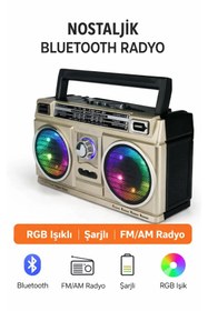 Resim FaroxTech Nostaljik Radyo | Bluetooth | RGB | Telefon - Bilgisayar Bağlantı | Şarjlı | FM/TV/AM/SW 