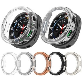 Resim Samsung Galaxy Uyumlu Watch 8 İçin 44mm Tek Sıralı Elmas Yarım Kapsama İçi Boş Pc Saat Kılıfı Şeffaf 