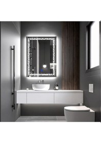 Resim Gleamira Vertical Beyaz Led'li Lazer Kumlamalı Lavabo & Banyo Aynası Dokunmatik Sensörlü 65 X 90 Cm 